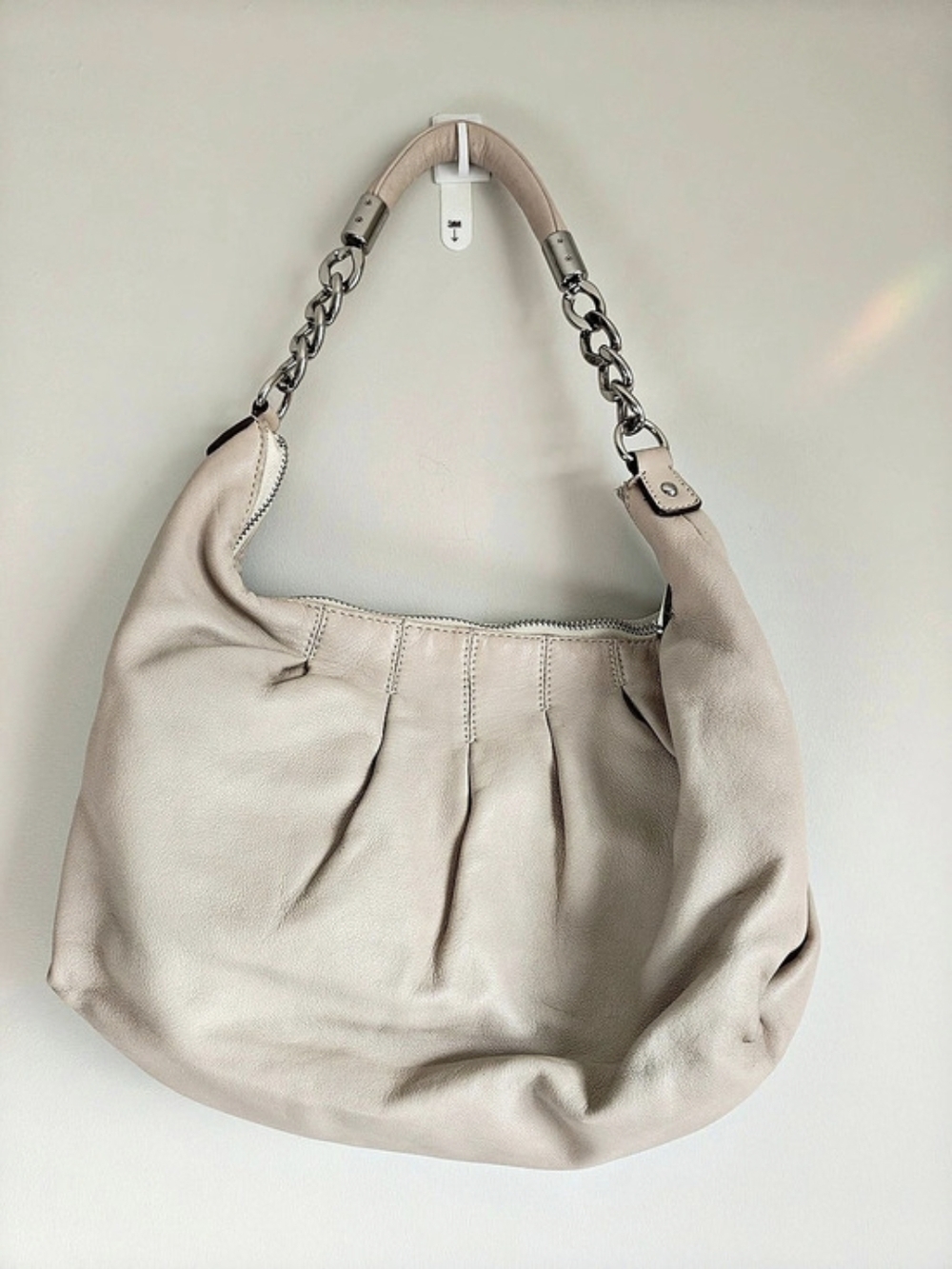 Michael Kors Leather Hobo Shoulder Bag in Cream